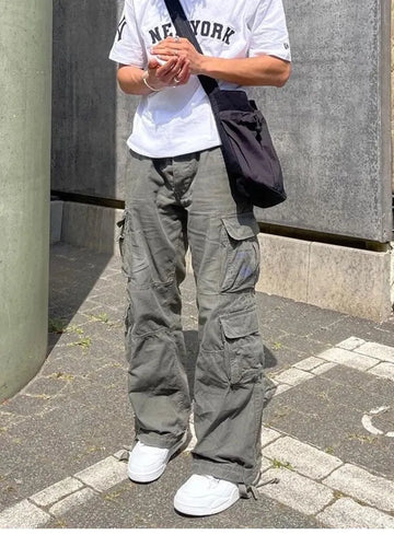 Riolio Cargo Pants Men New Trendy Black Baggy Fit Long Pantalones Tipo Cargo Homme Y2K Fashion Comfy Loose Casual Trousers Streetwear
